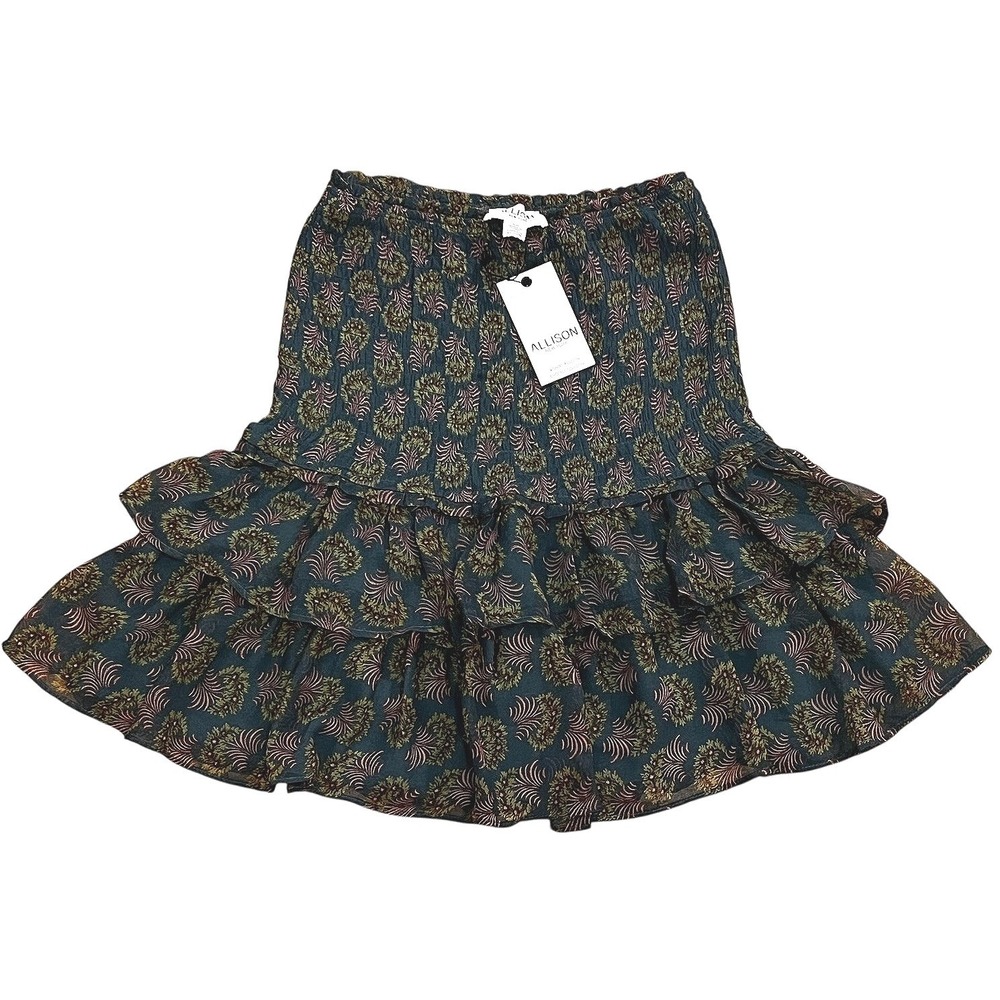 Allison New York‎  Smoked Green Pink Floral Pull On Mini Skirt Sz Small